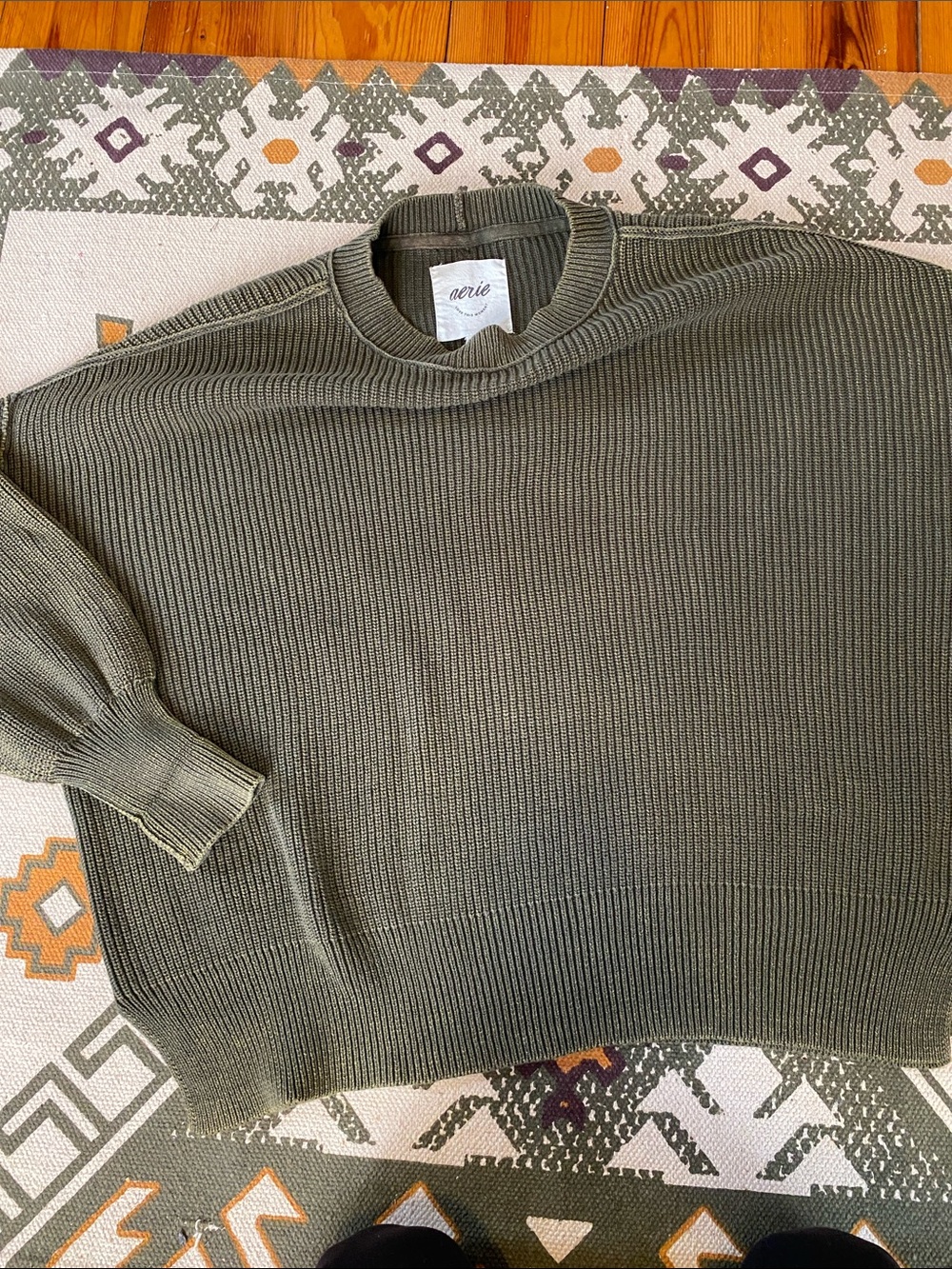 Aerie Olive Ribbed Crewneck Sweater